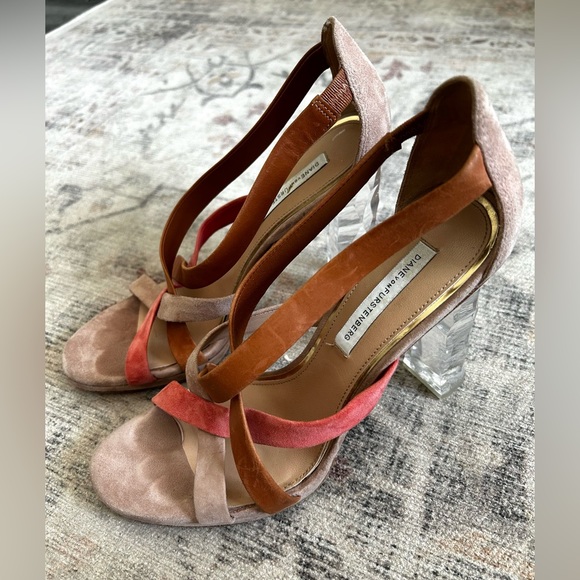 Diane Von Furstenberg Ibiza Crystal Cut Clear Strappy Sandal Heels | Size 8 - Picture 2 of 6